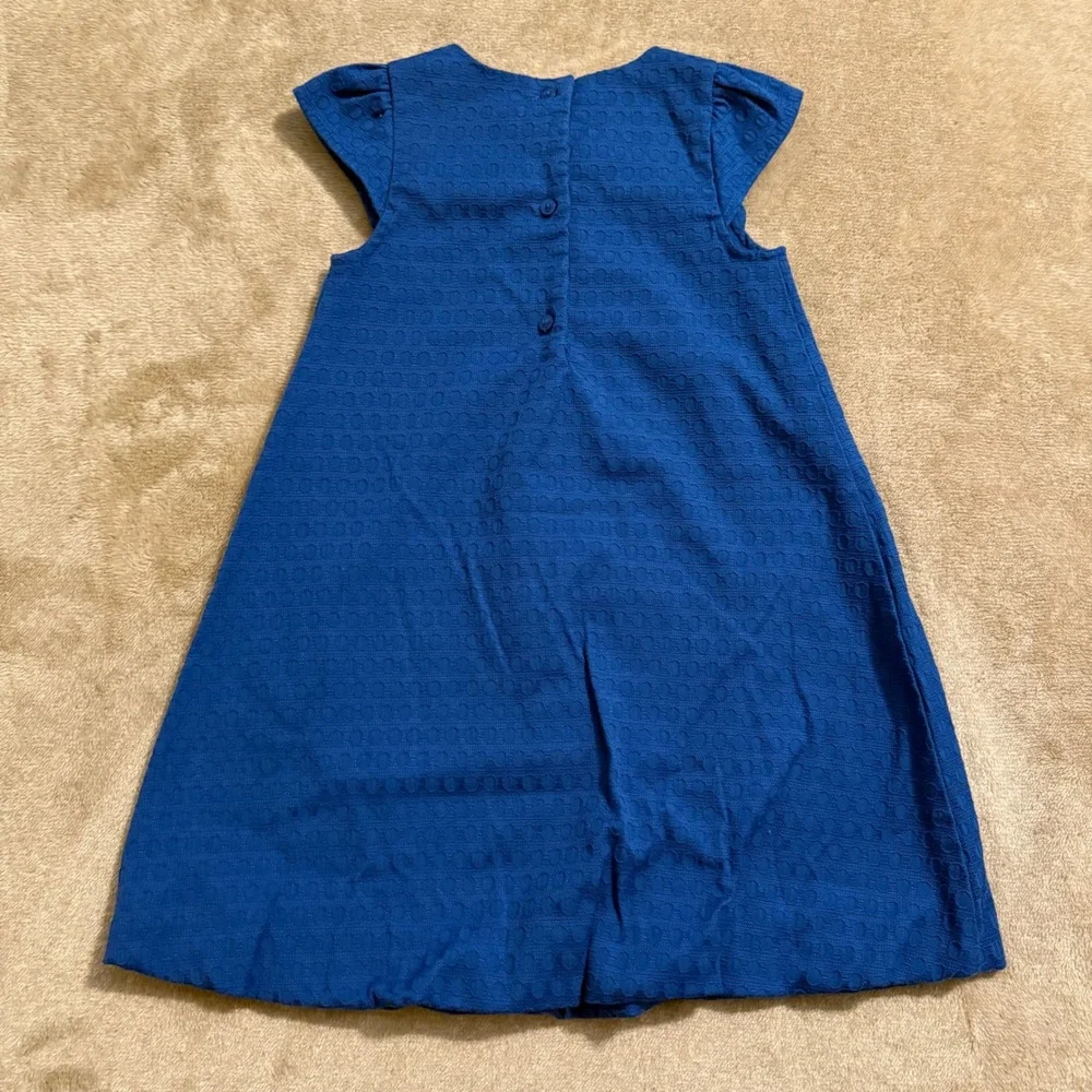 Gymboree Girls Blue Textured Bow Shift Dress Size 5T Short Sleeve Jacquard